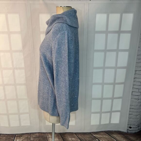 Chico's Gray Fold-Over Cowl Neck Sequined Pullover Sweater Size Large - Picture 6 of 11